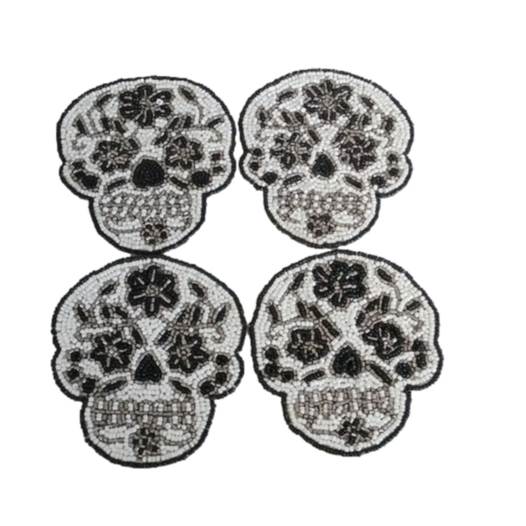 Haunted Manor Spooky Skull Beaded Coaters, set of 4 - Picture 1 of 8